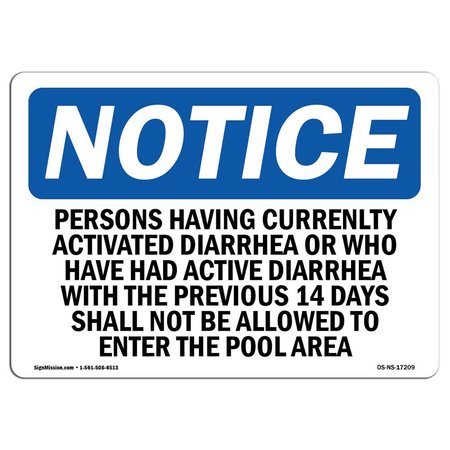 SIGNMISSION OSHA, Persons Having Currently Active Diarrhea, 24in X 18in Rigid Plastic, 18" W, 24" L, Landscape OS-NS-P-1824-L-17209